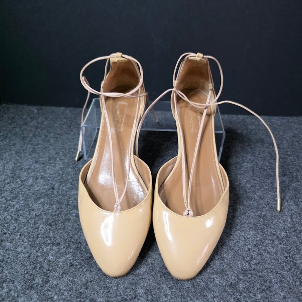 Aquazzura "Alexa" Nude Patent Leather Flats 38.5